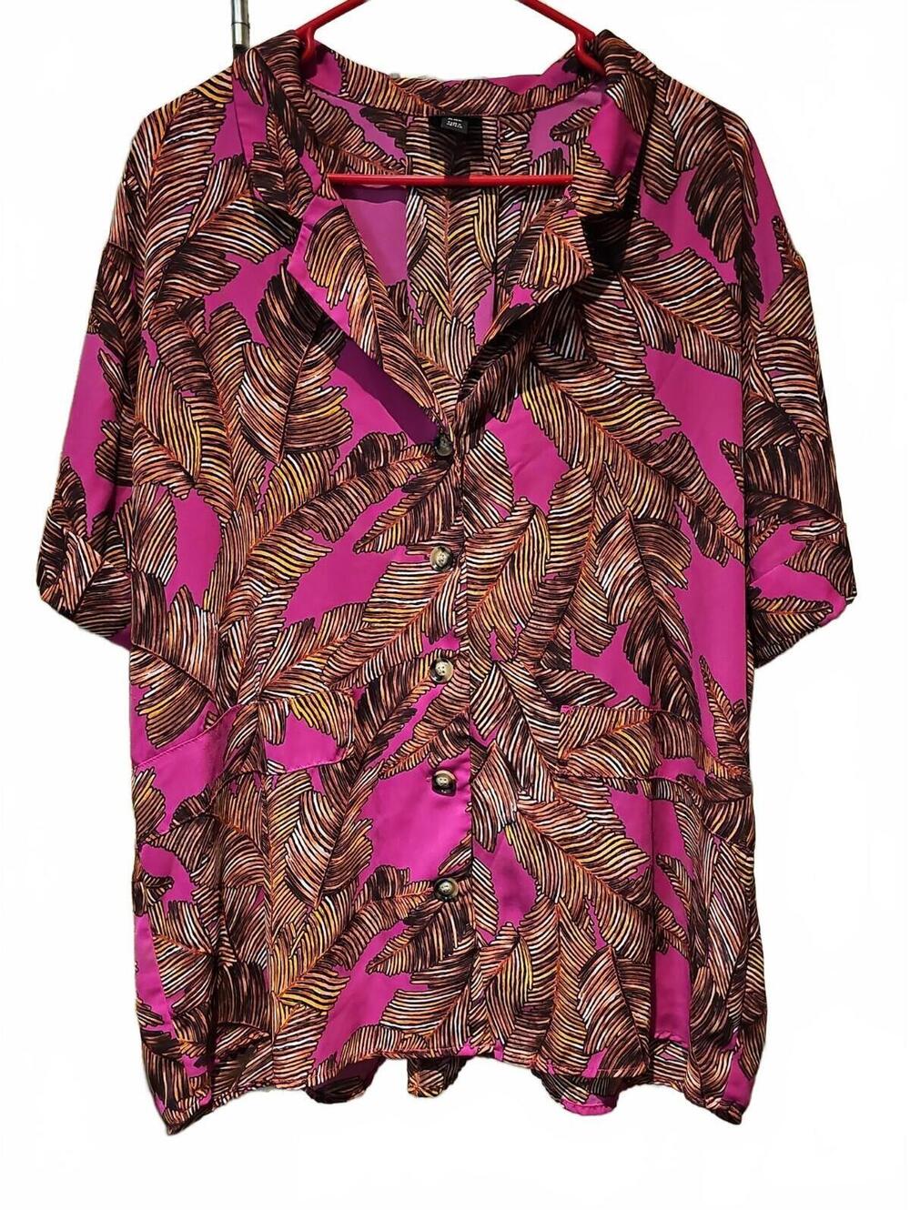 Worthington Women's Size XXL Button Front Blouse Pink Brown Short Sleeve